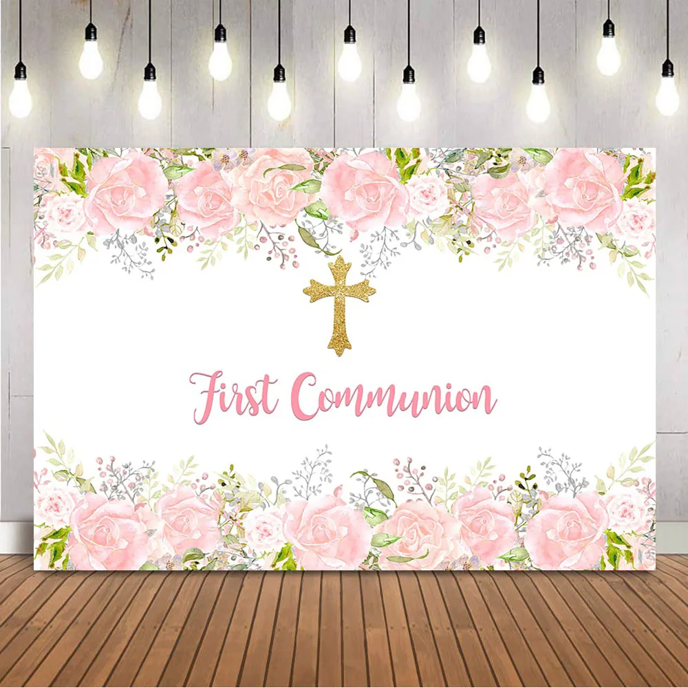 Dessert Table Backdrop - Erstkommunion Geburtstag Hintergrund rosa Aquarell Blumen